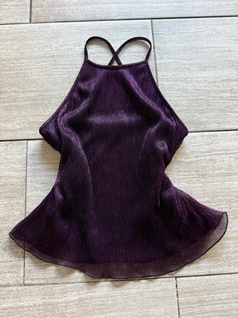 GUESS Purple Shimmer Mesh Halter Top Small Y2K Halloween Party Fairy Grunge Dark